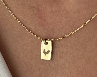 Cockerel Necklace • 925 Silver Jewelry • Funny Necklace • 14K Gold Plated • Minimalist Jewelry • Pendant for Farmer • Farm Animal Gifts