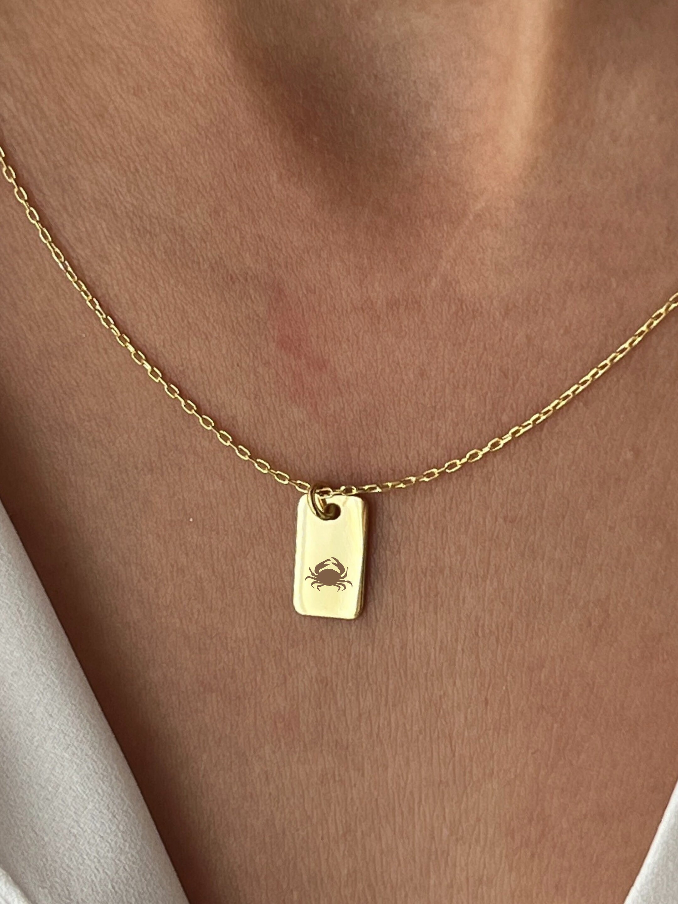 Crab Necklace • 925 Silver Jewelry • Cancer Necklace • 14K Gold Plated • Beach Jewelry • Pendant for Men • Zodiac Necklace