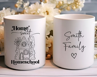 Personalized Homeschool Mug, Custom Family Name Mug, Homeschooling Gift, Mother's Day Gift, Line Art Mug, Home Sweet Homeschool Mug