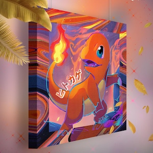 Salamèche • Toile Pokémon • Idée de cadeau Art