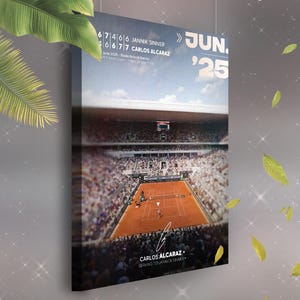Carlos Alcaraz vs. Jannick Sinner • Roland Garros 2025 • Toile de Tennis • Idée de cadeau Art
