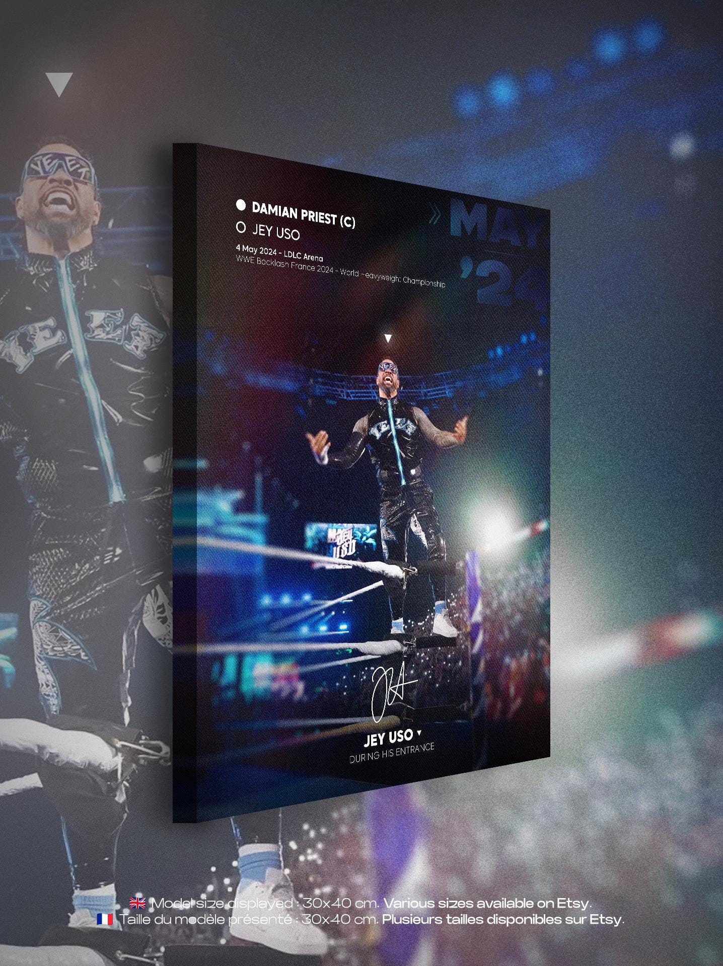 Jey Uso vs. Damian Priest • WWE Backlash 2024 • Toile de catch • Idée de cadeau