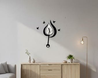 Water Drop Style Pendulum Wall Clock – Large 30x18 Inches Modern Decorative Wooden Wall Clock for Living Room, Bedroom, Office, or Hallway