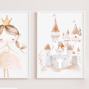 Princess poster, castle, children&#39;s room decoration, wall poster, digital print, girl&#39;s decoration for the children&#39;s room, pink, DIN A 4, digital download