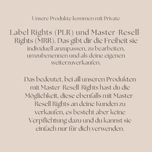 May include: Text explaining that products come with Private Label Rights (PLR) and Master Resell Rights (MRR). This means you can customise, edit, and resell the products as your own.