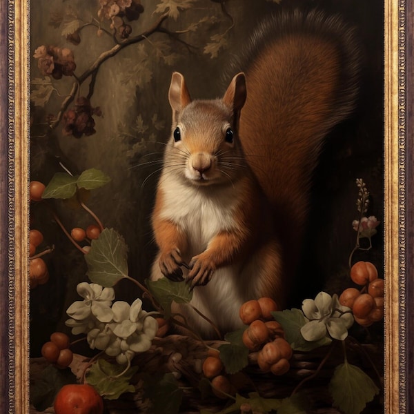 Antique Squirrel Print, Vintage Squirrel, Dark Academia, Cottage Core, Squirrel Print, Library Art, Woodland Squirrel, Vintage Print