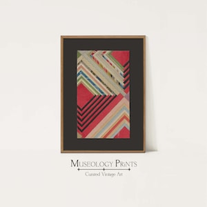 Red Silk Geometric Quilt Watercolor Painting | Colorful Abstract Quilt Textile Antique | PRINTABLE Instant Download Wall Art | 295 Museology