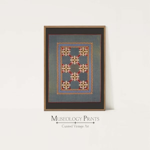 Blue & Pink Vintage Quilt Photograph | Squares, Diamonds Antique Quilt Textile Art | PRINTABLE Instant Download Wall Decor| 448 Museology