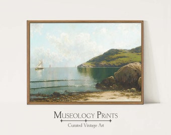 Vintage Marine Shore Landscape Oil Painting | Antique Seascape Beach Ship Wall Art | PRINTABLE Instant Download Wall Art | 218 Museology