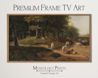 Illustration pour téléviseur Samsung FRAME | Décoration vintage de ferme et de campagne | Art mural ancien mouton et berger | NUMÉRIQUE Télécharger le fichier d'illustrations pour la télévision | TV366 Muséologie