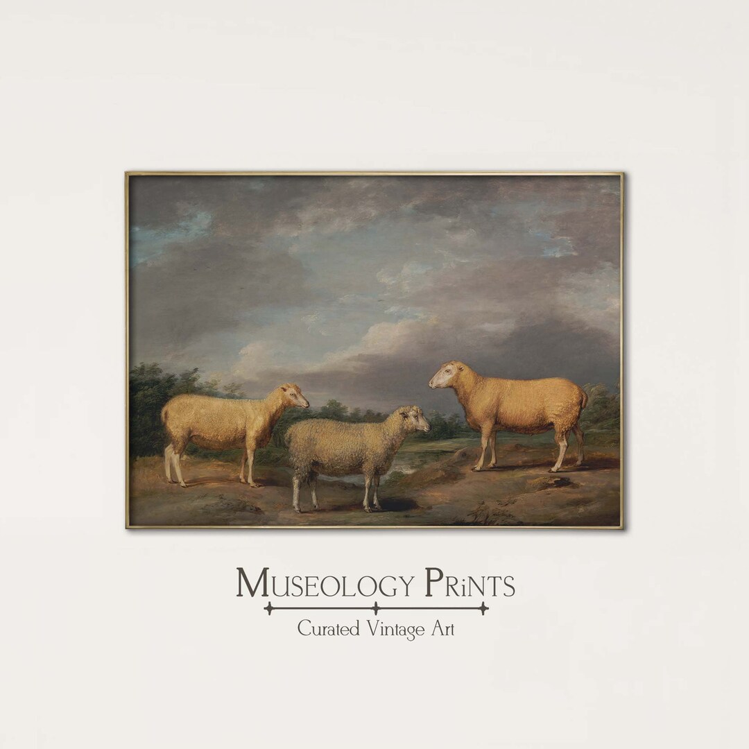 Sheep Grazing Vintage Oil Painting | Farm & Country Landscape Fine Art ...