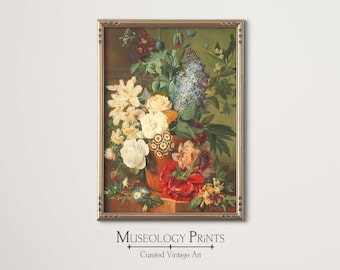 Peinture à l'huile florale nature morte fleurs antiques dans un vase | Art mural fleurs vintage | IMPRIMABLE Téléchargement instantané d'art mural | 247 Muséologie
