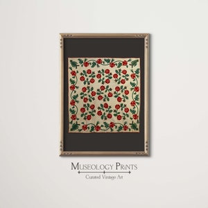 Red Rose Vintage Quilt Photograph | Rose of Sharon Antique Quilt Textile Art Print | PRINTABLE Instant Download Wall Art | 150 Museology