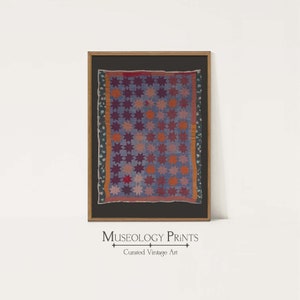Purple Vintage Quilt Photograph | Antique Quilt Decor | Orange Stars Textile Art | PRINTABLE Instant Download Wall Art | 456 Museology