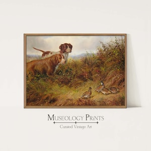 Pointer Dogs Hunting Quail Birds Cabin Art Print - 8x10 Inch Unframed Lodge Decor