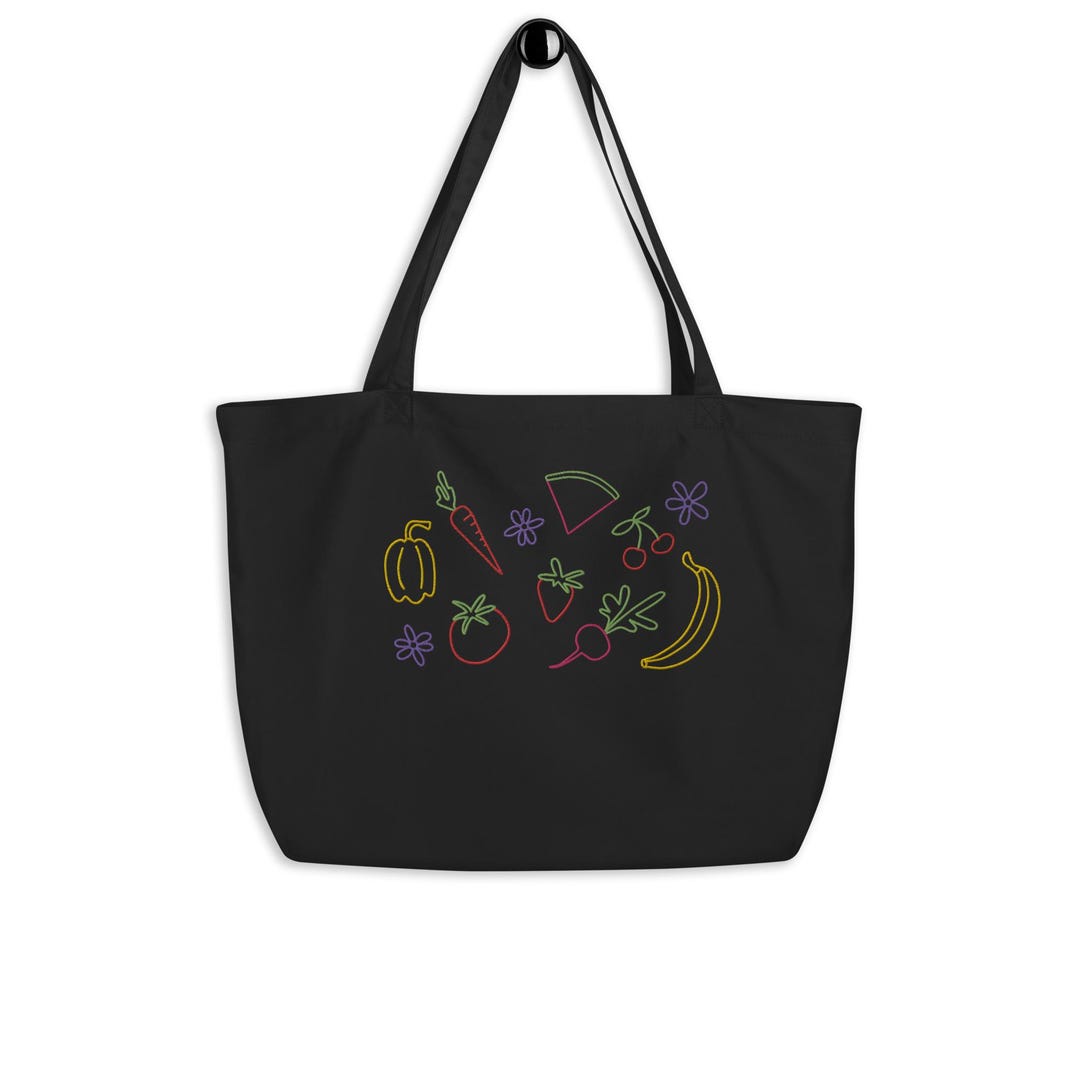 Farmer's Market Fruits & Veggies Embroidered Tote Bag - Etsy