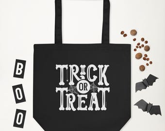 Trick or Treat Bones Tote Bag: Organic Cotton Halloween Bag