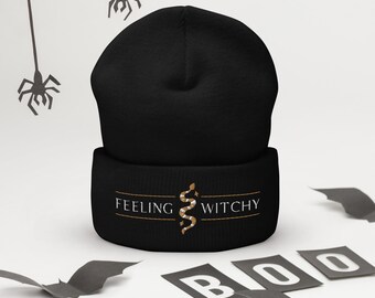 Feeling Witchy Embroidered Cuffed Beanie: Fall Winter Accessory