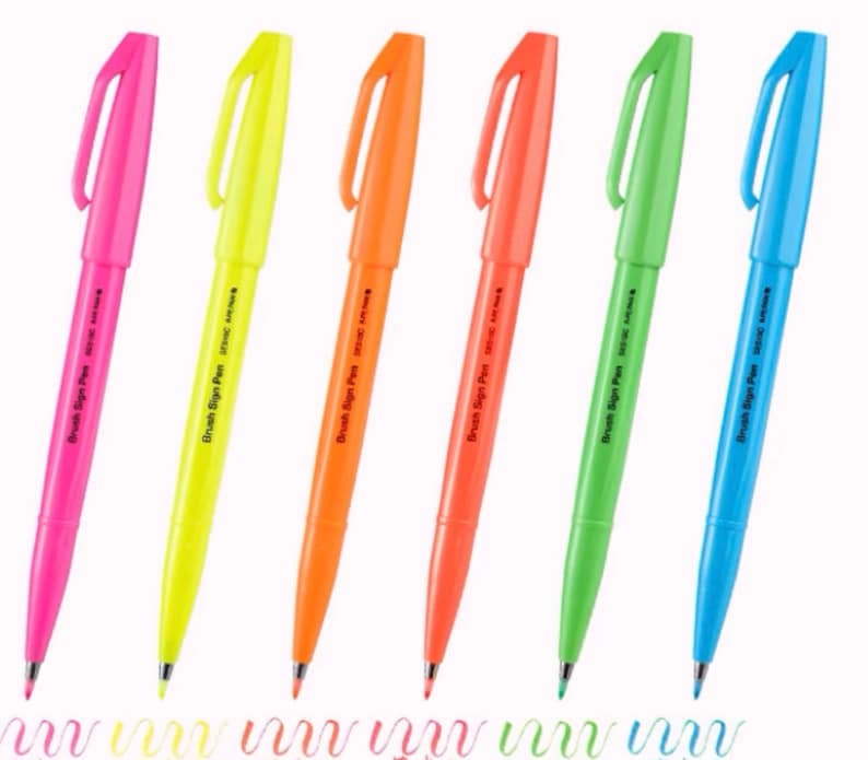 Pentel Calligraphy and Brush Sign Pens,fude Touch, 6 Colors Set - Etsy