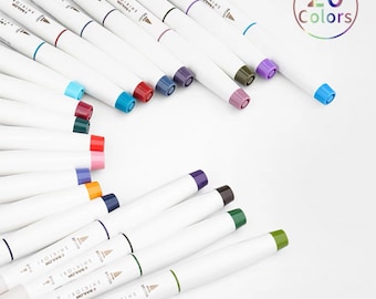 May include: A set of 20 colorful markers with white barrels and black caps. The markers are arranged in a row with the caps facing the viewer. The caps are all different colors, including blue, green, red, purple, and yellow. The markers are labeled "Shikiori Bailor" on the side.
