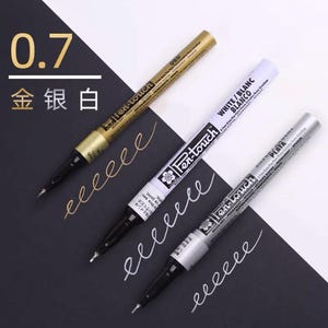 3 peças Sakura, marcador de toque de caneta, cobre branco dourado prateado, 0,7 mm/ 1 mm/2 mm
