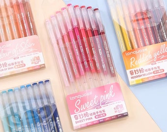 May include: A set of 10 metallic gel pens in shades of pink and red. The pens are packaged in a clear plastic case with a pink and white label that reads "Sweet Pink" in English and Chinese. The label also includes a small color chart of the pens.