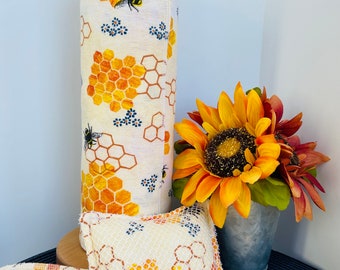 Reusable Paper Towels, Paperless Paper Towels, 12 11X13, Sustainable Gifts, Household Reusables, bee and honeycomb , zero waste