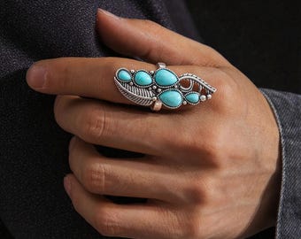 Blue Stone Boho Ring, Silver Vintage Friendship Statement Ring