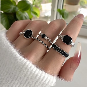Buy Black Crystal Ring Set, Goth Rings for Women, Gothic Jewelry