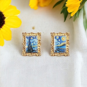 Art Earrings, Painting Earrings, Van Gogh Earrings, Wearable Art, Unique Earrings, Novelty Earrings, Art Lover Gift, Handmade Earrings,