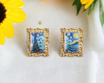 Art Earrings, Painting Earrings, Van Gogh Earrings, Wearable Art, Unique Earrings, Novelty Earrings, Art Lover Gift, Handmade Earrings,