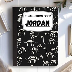 Personalized Dinosaur Skeleton Notebook | Custom Name Composition Book | Halloween School Journal for Kids | Dino Lover Gift