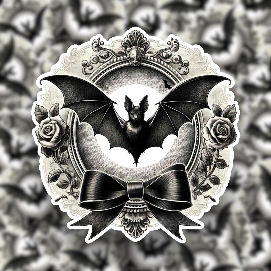 Gothic Bat Sticker | Black Roses & Bow Vinyl Decal - Etsy