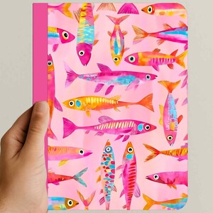 Sardine Notebook – Cute Fish Journal, Euro Aesthetic, Coastal Blue & Pink Vibes