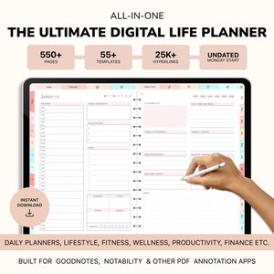 Undated Digital Planner | Goodnotes Planner | Daily Weekly Monthly Planner for Ipad, Notability, NoteShelf & More | Self Care Life Planner