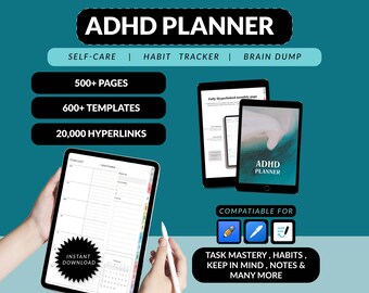 ADHD Planner, Self Care Planner, 2024 Digital Planner, ADHD Digital Planner for Goodnotes, Notability | Monthly Planner, Life Planner