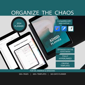 ADHD Digital Planner for Goodnotes, iPad & Android. ADD daily planner for Adults, Self Care and Habit Trackers and so much more.