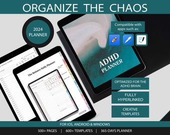 ADHD Digital Planner for Goodnotes, iPad & Android. ADD daily planner for Adults, Self Care and Habit Trackers and so much more.