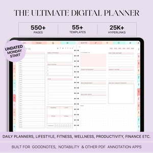 Undated Digital Planner | Goodnotes Planner | Daily Weekly Monthly Planner for Ipad, Notability, NoteShelf & More | Self Care Life Planner