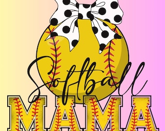Softball Mama with Bow png, Softball Bow png, Cute Softball PNG, Softball Mom png
