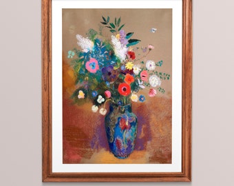 Odilon Redon, Bouquet of Flowers, Vintage Floral Still Life, Oil Painting of a Vase of Flowers, Poster Download