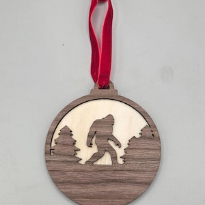 Bigfoot Walking In Trees Ornament - Sasquatch Christmas Ornament