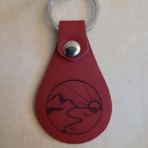 Mountains Ocean Sun - Leather Keychain