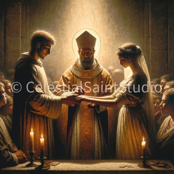 St. Valentine | Secret marriage ceremony | DIGITAL OIL PAINT | Catholic Printable | Catholic Art | Patron Saint | Digital Download