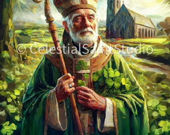 St. Patrick | DIGITAL OIL PAINT | Catholic Printable | Catholic Art | Patron Saint | Digital Download