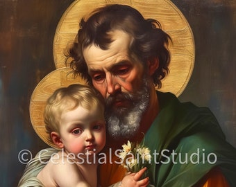 St. Joseph | DIGITAL OIL PAINT | Catholic Printable | Catholic Art | Patron Saint | Digital Download