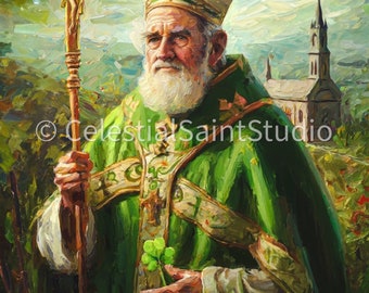 St. Patrick | DIGITAL OIL PAINT | Catholic Printable | Catholic Art | Patron Saint | Digital Download