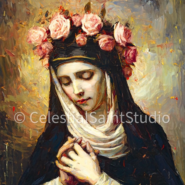 St. Rose of Lima | DIGITAL OIL PAINT | Catholic Printable | Catholic Art | Digital Download