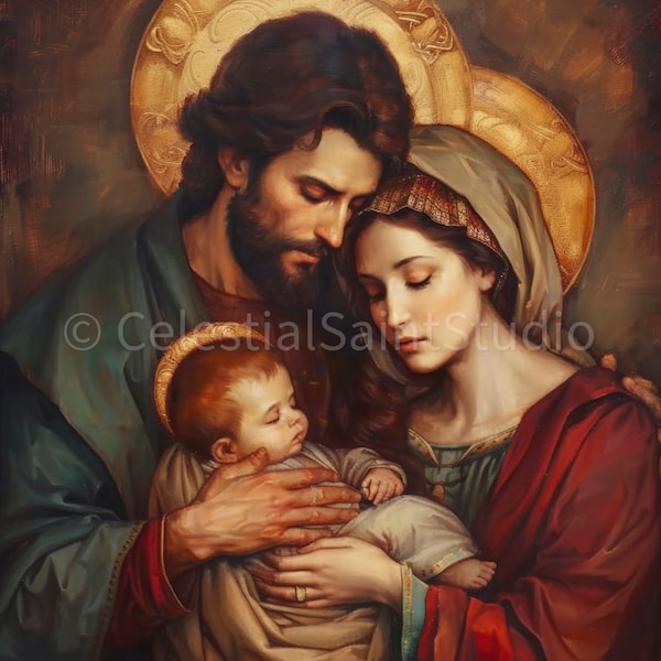 Holy Family | DIGITAL OIL PAINT | Catholic Printable | Catholic Art | Digital Download