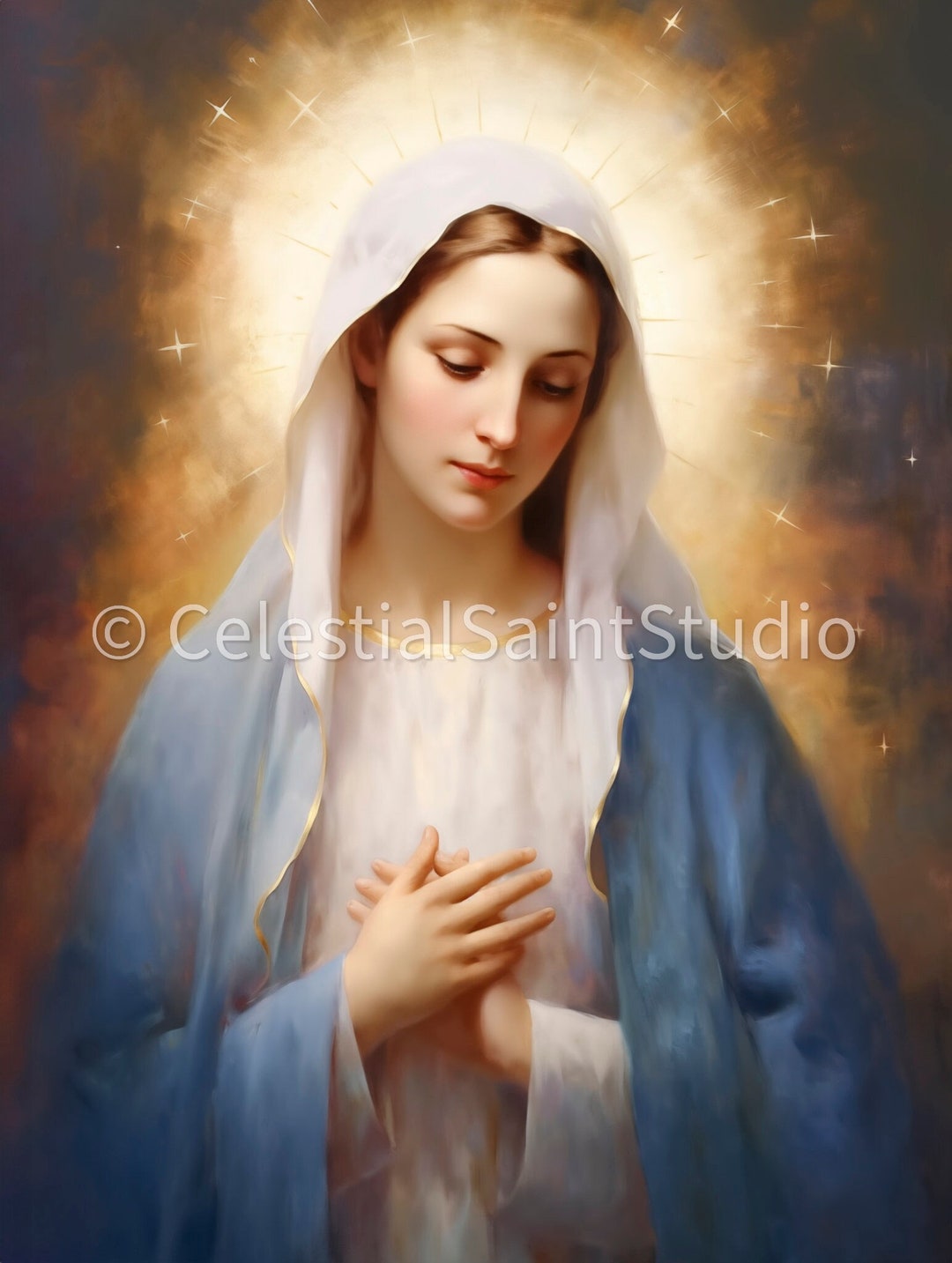 Blessed Virgin Mary Our Lady DIGITAL OIL PAINT Catholic Printable ...